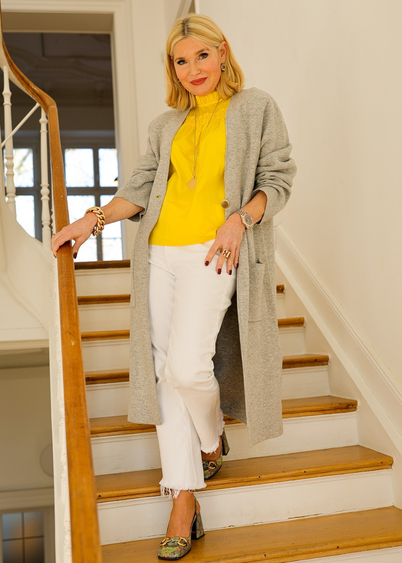 Langer Strickmantel Grau Melange
