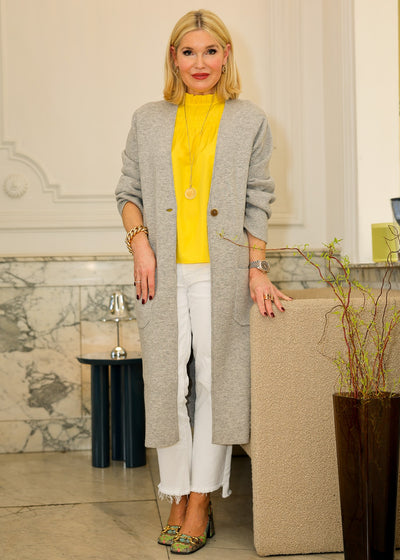 Langer Strickmantel Grau Melange