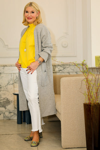 Langer Strickmantel Grau Melange
