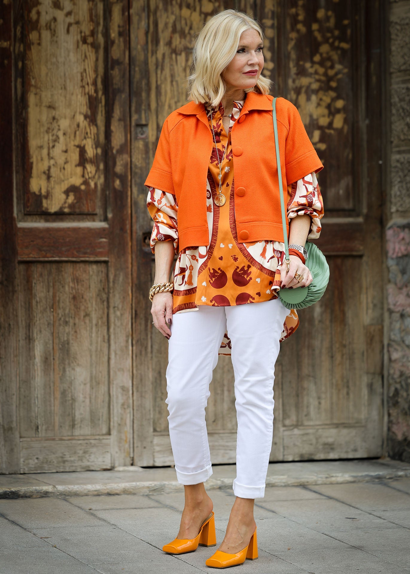 Cropped jacket Bourrette silk orange