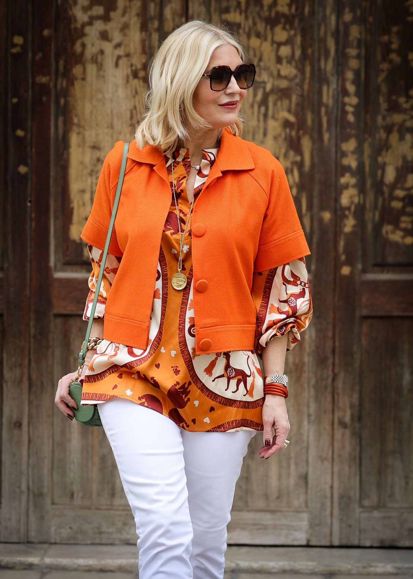 Veste croisée Bourrette soie orange