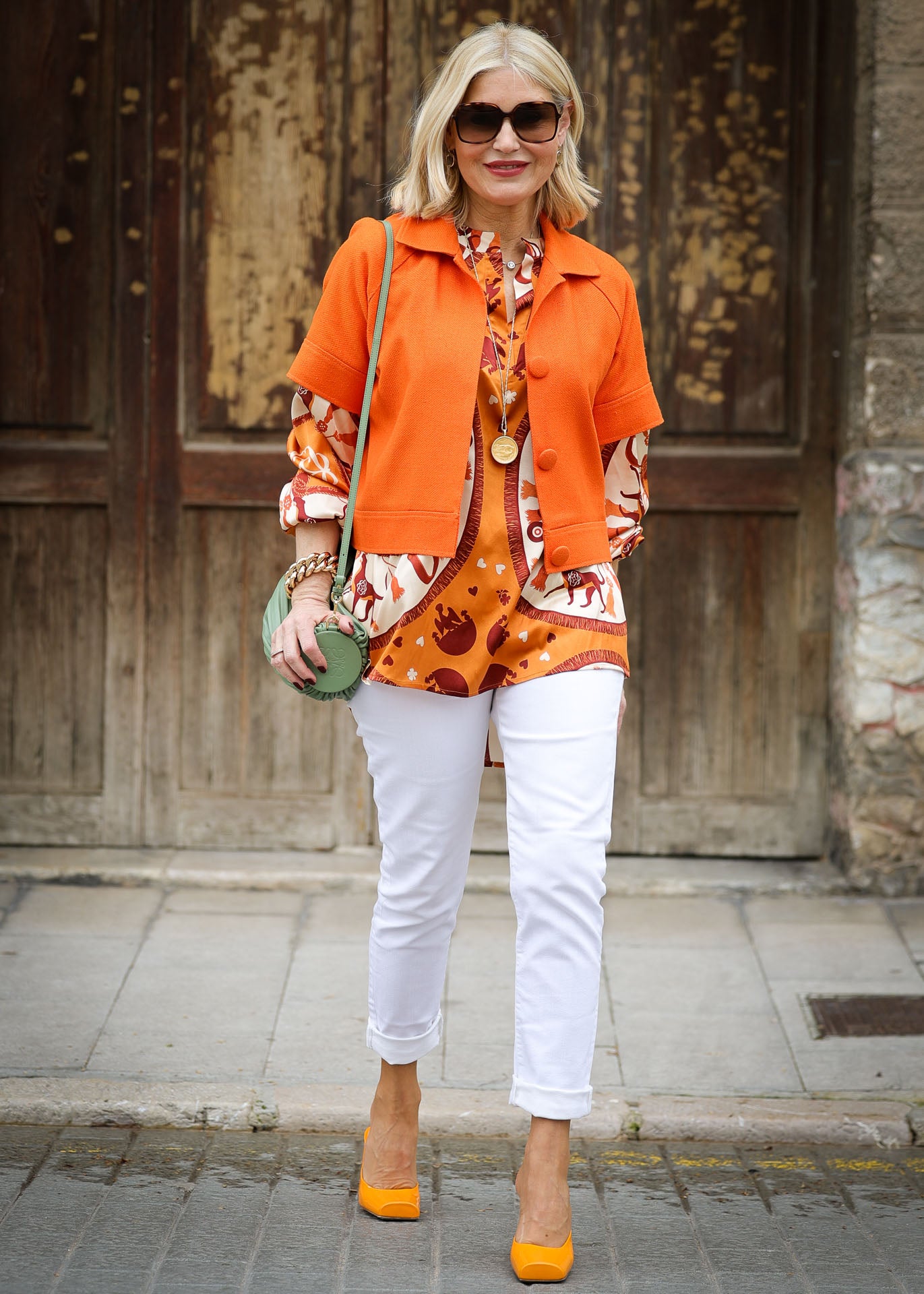 Veste croisée Bourrette soie orange