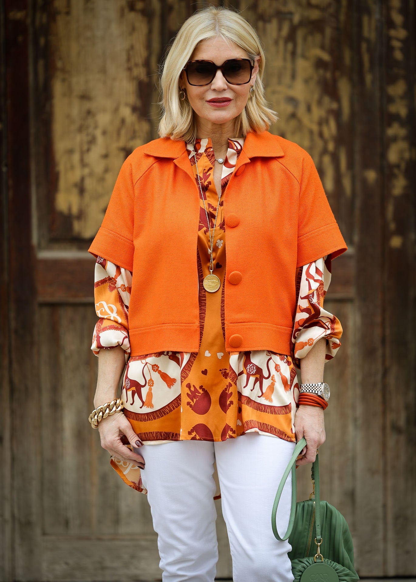 Cropped Jacke Bourrette Seide Orange