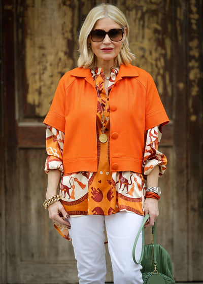 Cropped jacket Bourrette silk orange