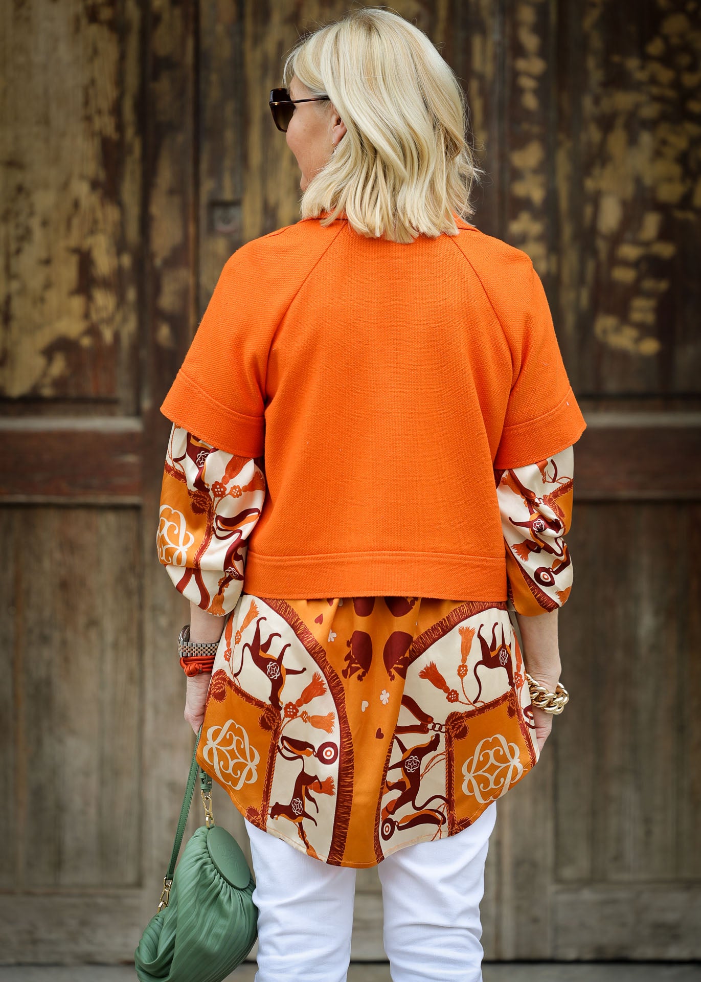 Cropped jacket Bourrette silk orange