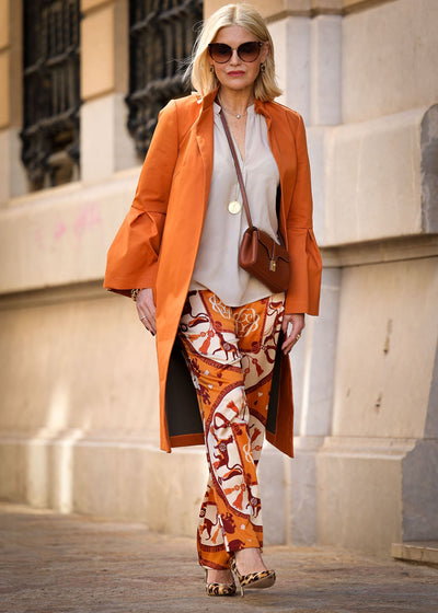 Silk pants Puretoi signature pattern orange