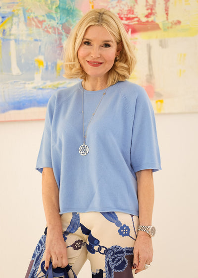Cashmere Pullover kurzarm Azur