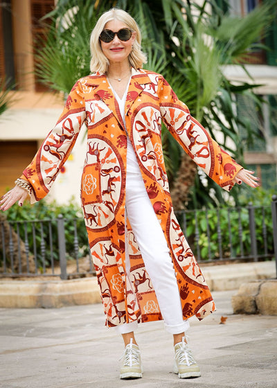 Silk coat Puretoi signature pattern orange