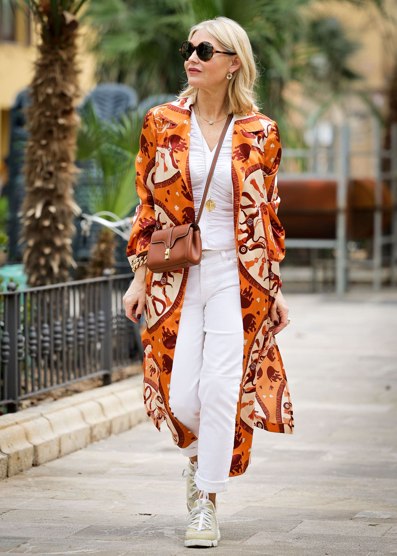 Silk coat Puretoi signature pattern orange